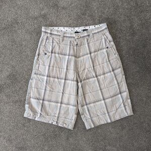 Boy's Cream Plaid Shorts Size 10 Lightweight Cotton